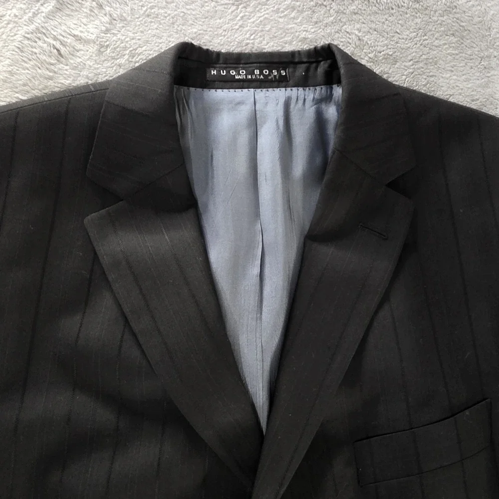HUGO BOSS Black Label Rossellini Movie Blazer Mens 42R Wool Pinstriped 3 Button